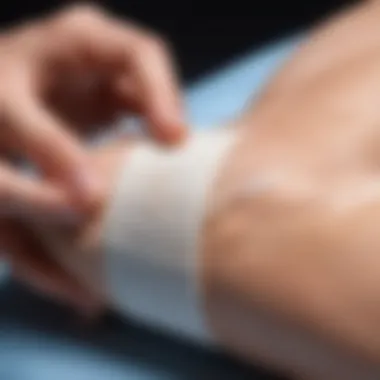 Close-up of adhesive bandage application on a wound