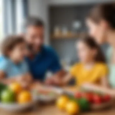 Parents discussing nutritious food choices for children