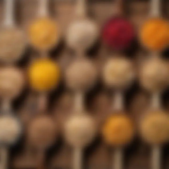 A variety of baby cereals arranged artfully on a wooden table, showcasing different flavors and textures.