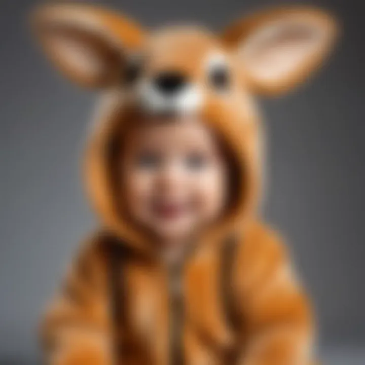 A happy baby wearing a charming kangaroo costume