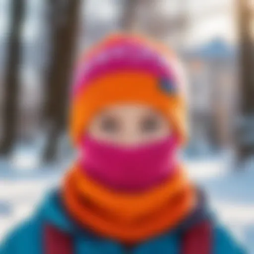 A child wearing a colorful balaclava outdoors