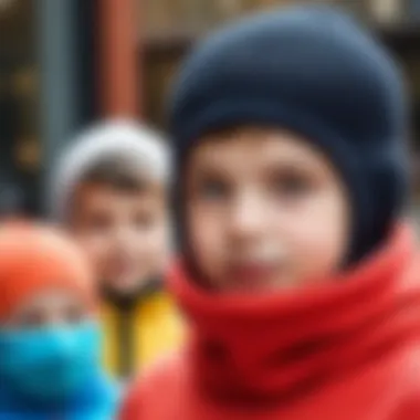 Close-up of different balaclava materials for kids