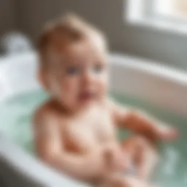 A newborn enjoying a bath on a bathing slope