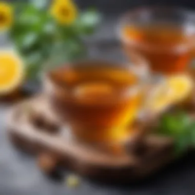 A warm bowl of herbal tea with honey for soothing effects