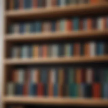 An array of diverse books stacked on a wooden shelf