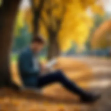 A person lost in thought while reading a book in a park