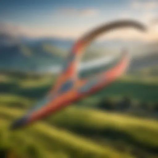 A traditional boomerang poised for flight against a serene landscape