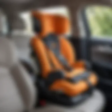 An infographic illustrating the correct installation of a booster seat in a vehicle