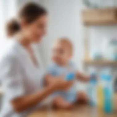 A parent cleaning baby bottles with care