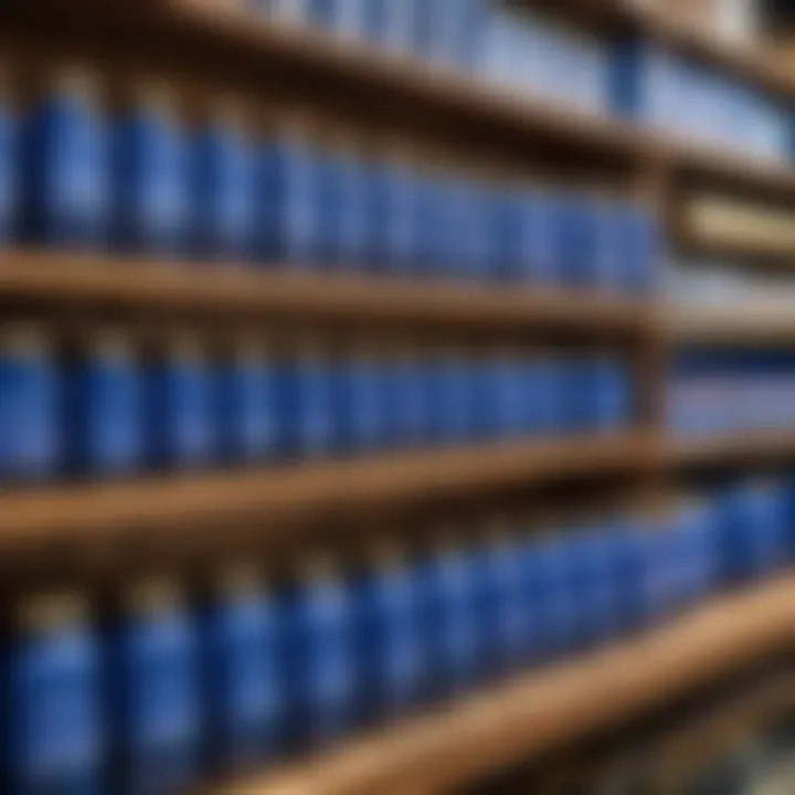 An elegant display of various blue tea products on a market shelf, inviting exploration.