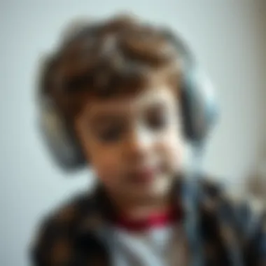 Child Enjoying Music Close-up of a child wearing headphones while playing