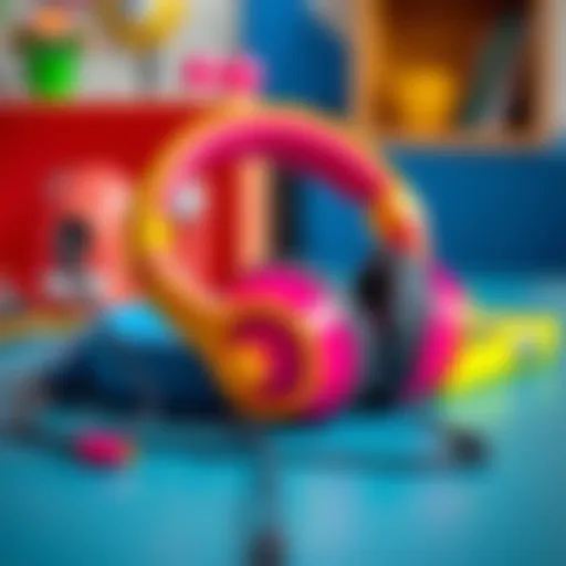 Colorful children's headphones on a table