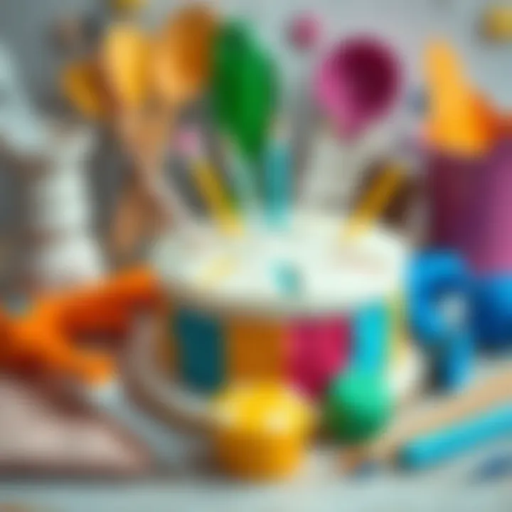 Cake Decoration Essentials An array of colorful cake decorating tools and materials