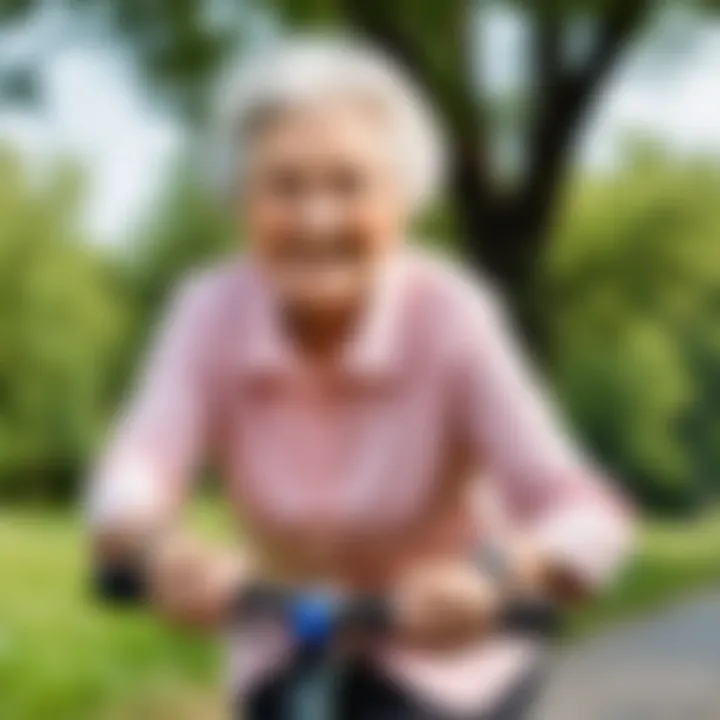 An elderly woman engaging in physical activity, showcasing vitality.