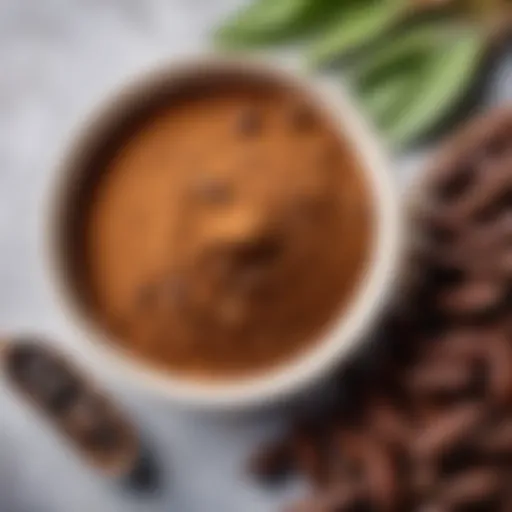 A bowl of carob powder surrounded by carob pods