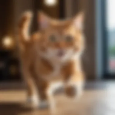 Elegance in Motion A playful cat captured mid-pounce, showcasing its agility and grace.