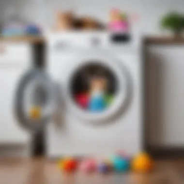 Washing Machine with Cat Toys A washing machine loaded with pet toys