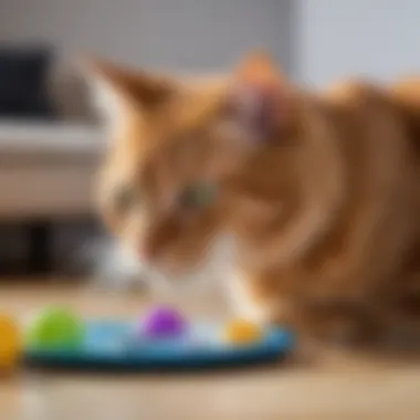 Cats engaging with various types of interactive toys