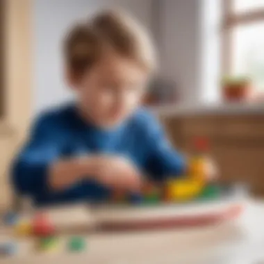 Child focused on assembling Lego pieces into a boat