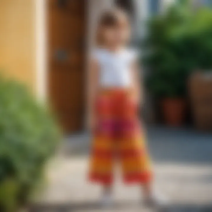 A child wearing colorful culottes