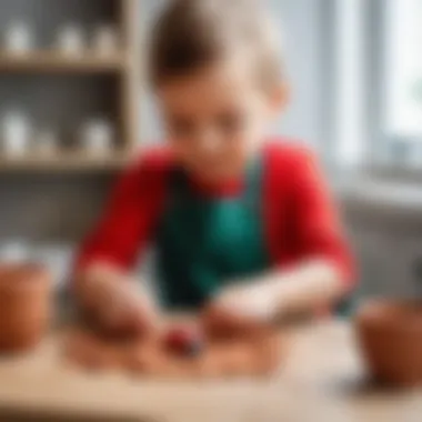 Child joyfully working with clay to create a ladybug