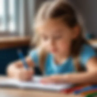 A child drawing with colored pencils on a sketchbook