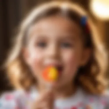 A child's face lit up with joy while enjoying a lollipop