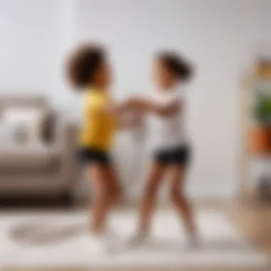 Child engaging in exercise with a brown resistance band