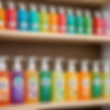 Child-friendly liquid soap options displayed on a shelf