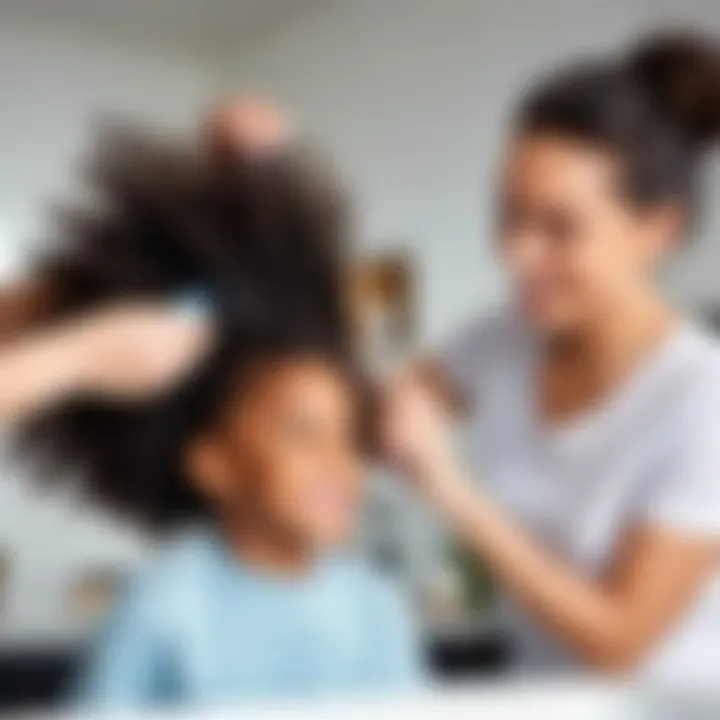 A child enjoying a hair care routine with a parent