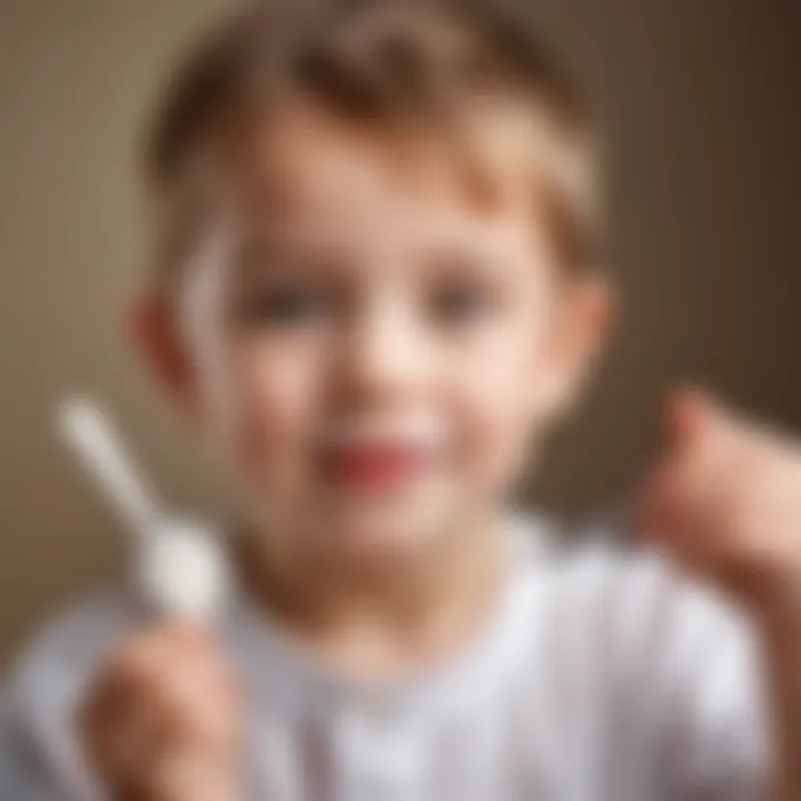 A child holding a spoonful of ascorbic acid powder