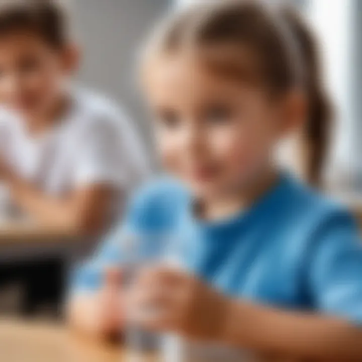 Child holding a glass of water with a probiotic preparation