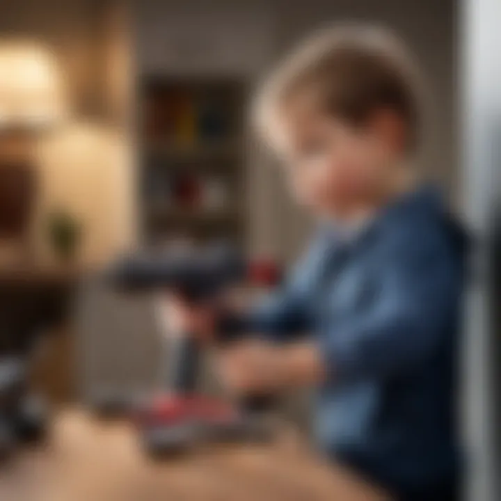 A child playing with a toy weapon in a safe environment, illustrating imaginative play.