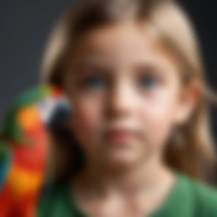 A child imitating a parrot's sounds