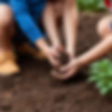 Child planting seeds in soil