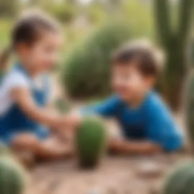 Child interacting joyfully with the sound-repeating cactus