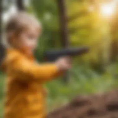 A child playing safely with a pellet gun in a controlled environment