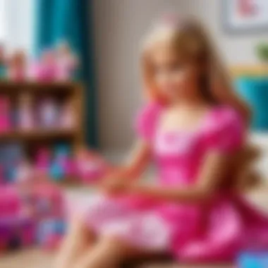 A child playing with princess-themed Barbie dolls, showcasing creativity and imagination