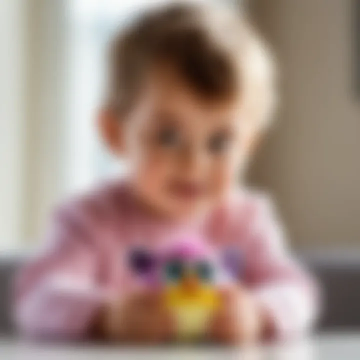 Child playing with a Furby toy, demonstrating its engaging nature.