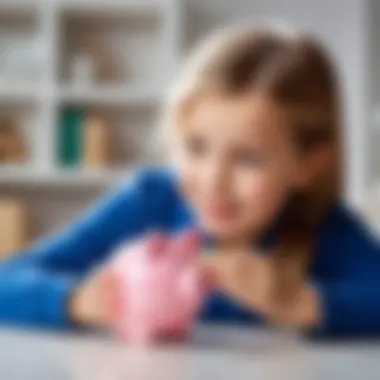 Child joyfully interacting with a piggy bank.