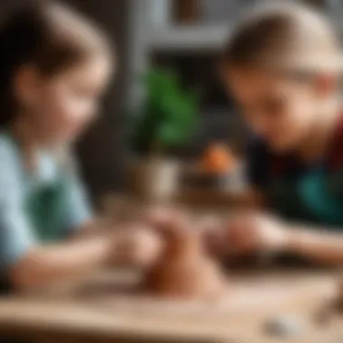 Children engaged in a collaborative clay crafting session