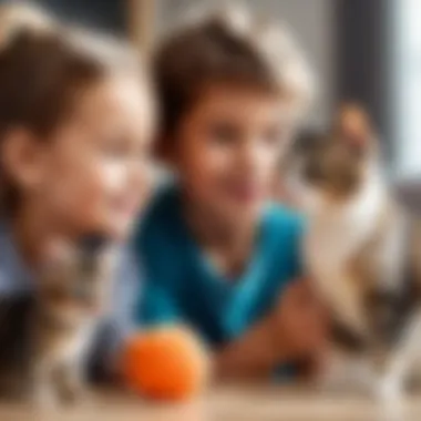 Children's Engagement with Realistic Cat Toys Children playing with soft toy cats, showcasing their engagement and imagination.