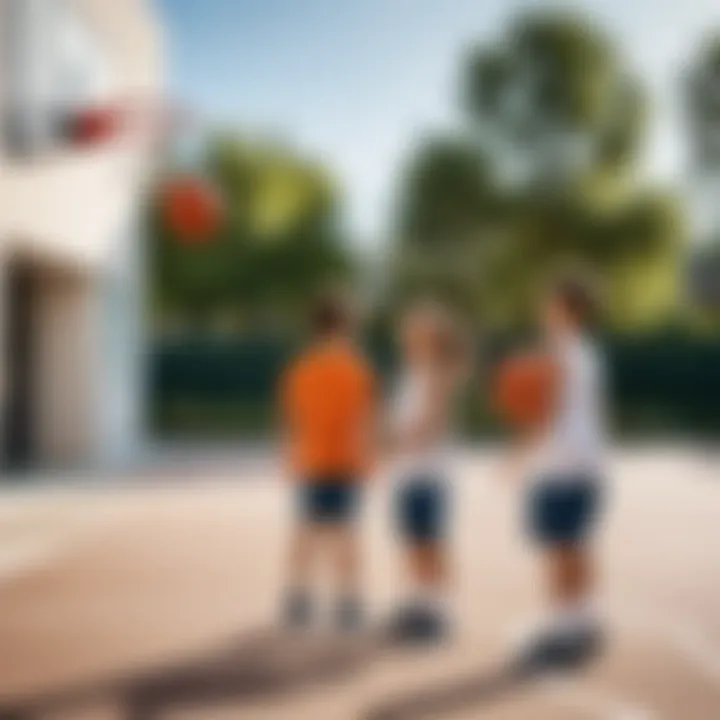 Children playing basketball with appropriate hoop sizes