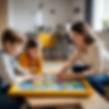 Children Learning Through Square Games Children engaged in a square-based educational game