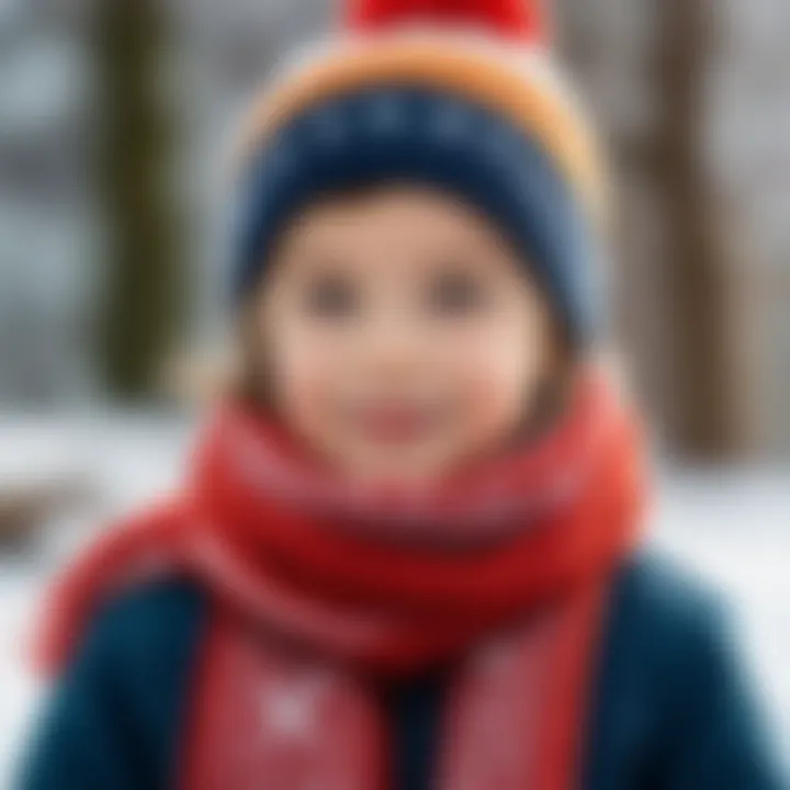 Children wearing two-in-one scarf and hat while playing outdoors in winter