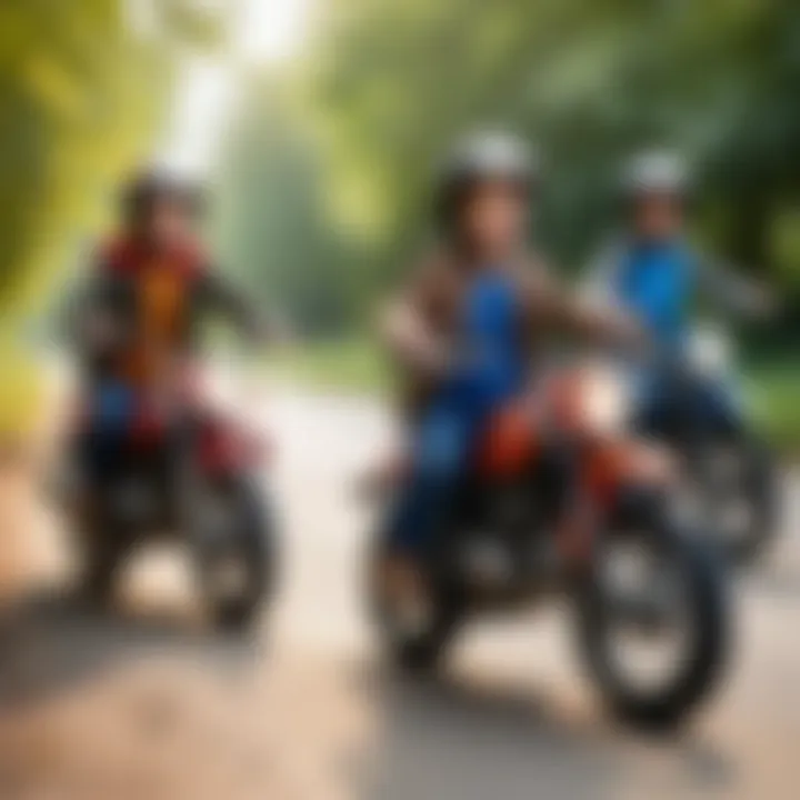 An outdoor scene of children riding bikes that look like motorcycles, highlighting joy and adventure.