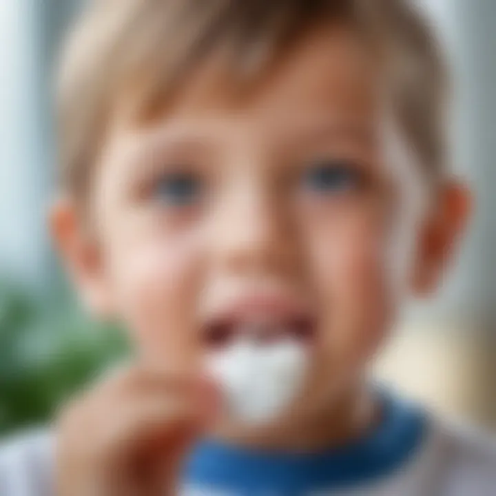 A child happily taking a chelated calcium supplement.