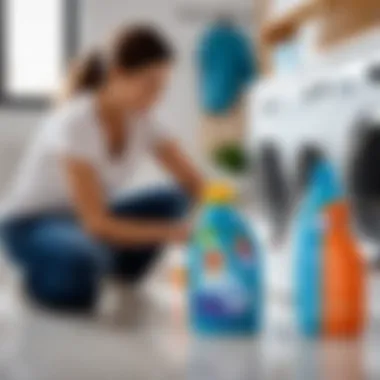 Parent checking laundry detergent labels for safety