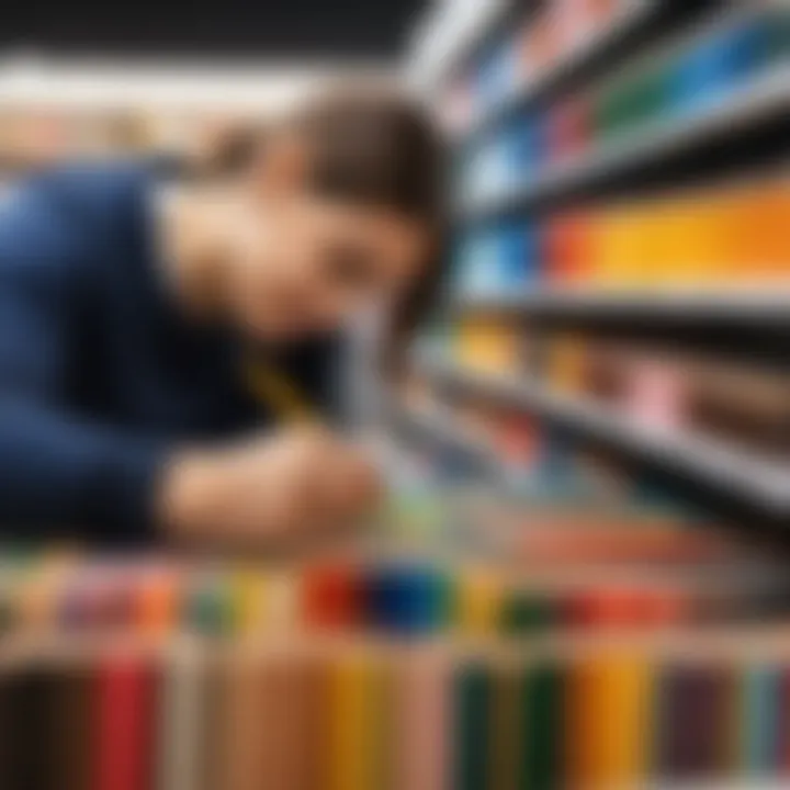 A parent and child selecting between pencil types at a store