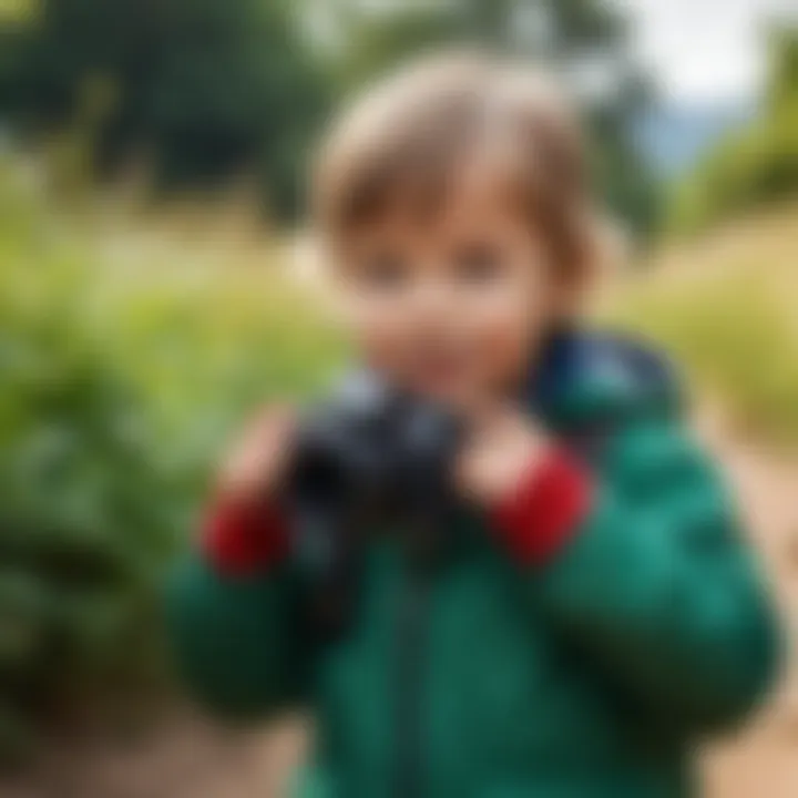 A child joyfully taking a picture outdoors